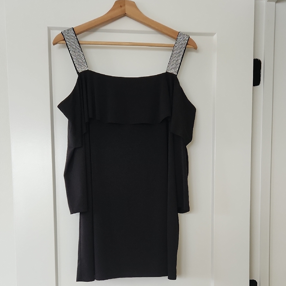 Belldini Black Mini Dress with Embellished Straps